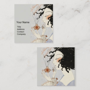 LA BOHEME,LADY WITH PERFUME BOTTLE ART DECO BEAUTY SQUARE BUSINESS CARD