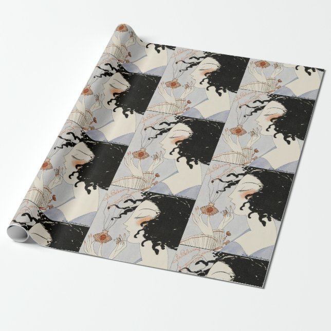 LA BOHEME,LADY WITH PERFUME BOTTLE ART DECO BEAUTY WRAPPING PAPER (Unrolled)