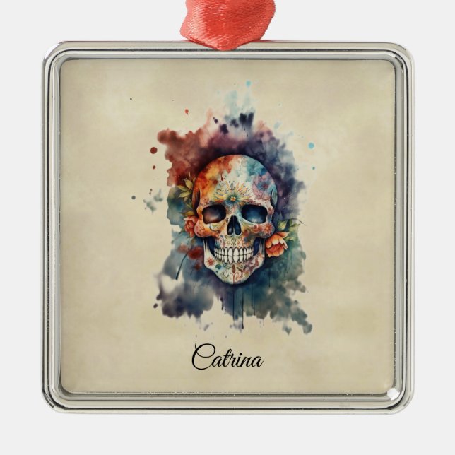 La Calavera Hermosa, custom Metal Tree Decoration (Front)