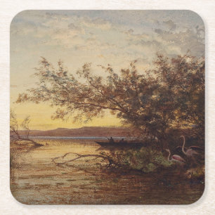La Camargue, Coucher De Soleil – Félix Ziem Square Paper Coaster