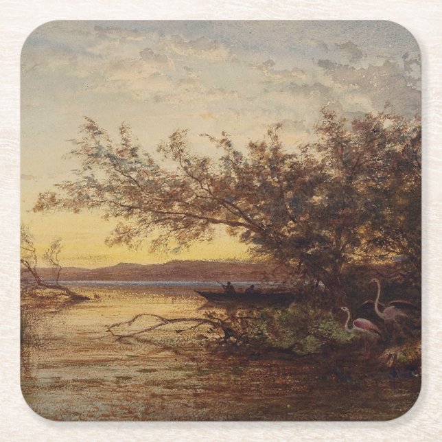 La Camargue, Coucher De Soleil – Félix Ziem Square Paper Coaster (Front)