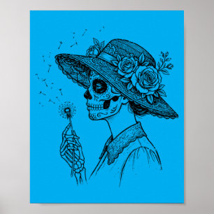La Catrina Blowing Wishes Dandelion Sugar Skull Poster