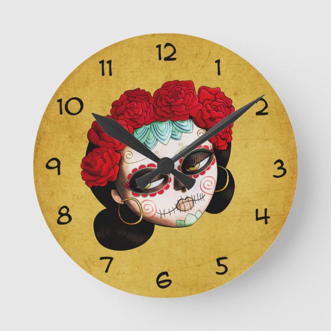 La Catrina - Dia de Los Muertos Girl Round Clock (Front)