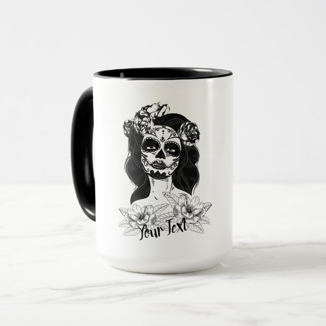 "La Catrina" Doll w/ Flowers Tattoo - Customizable Mug (Front Left)
