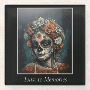La Catrina Eternal Spirit Dia de los Muertos Glass Coaster