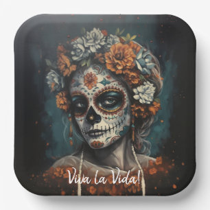 La Catrina Eternal Spirit Dia de los Muertos Paper Plate