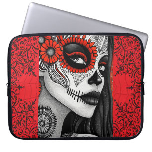La Catrina Gothic Art – Black, White & Red Laptop Sleeve