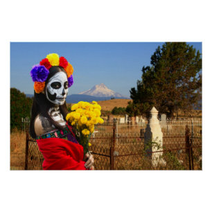 La Catrina in the cemetary for Halloween Poster