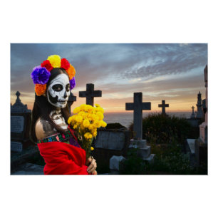 La Catrina in the cemetary for Halloween Poster