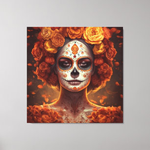 La Catrina Marigold Dia de los Muertos Sugar Skull Canvas Print