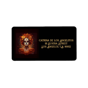 La Catrina Marigold Dia de los Muertos Sugar Skull Label