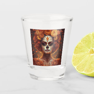 La Catrina Marigold Dia de los Muertos Sugar Skull Shot Glass