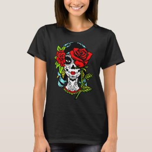 La Catrina Santa Muerte Rose Sugar Skull Calavera  T-Shirt