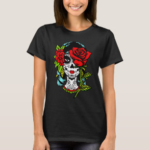 La Catrina Santa Muerte Rose Sugar Skull Calavera T-Shirt