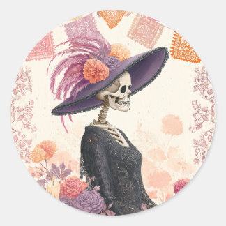 La Catrina Skeleton Lady Day of the Dead Decoupage Classic Round Sticker