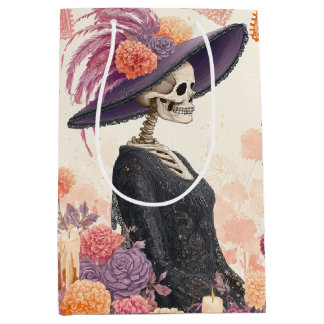 La Catrina Skeleton Lady Day of the Dead Decoupage Medium Gift Bag