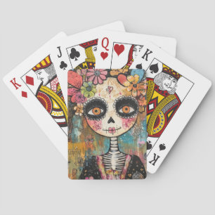 La Catrina Skeleton With Flower Crown Playing Cards