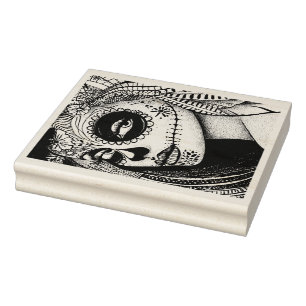 La Catrina Sugar Skull Art for Day of the Dead Rubber Stamp