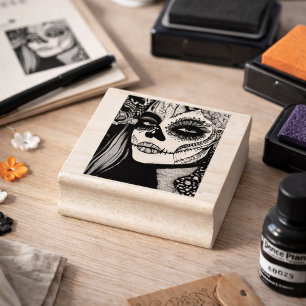 La Catrina Sugar Skull Art for Day of the Dead Rubber Stamp