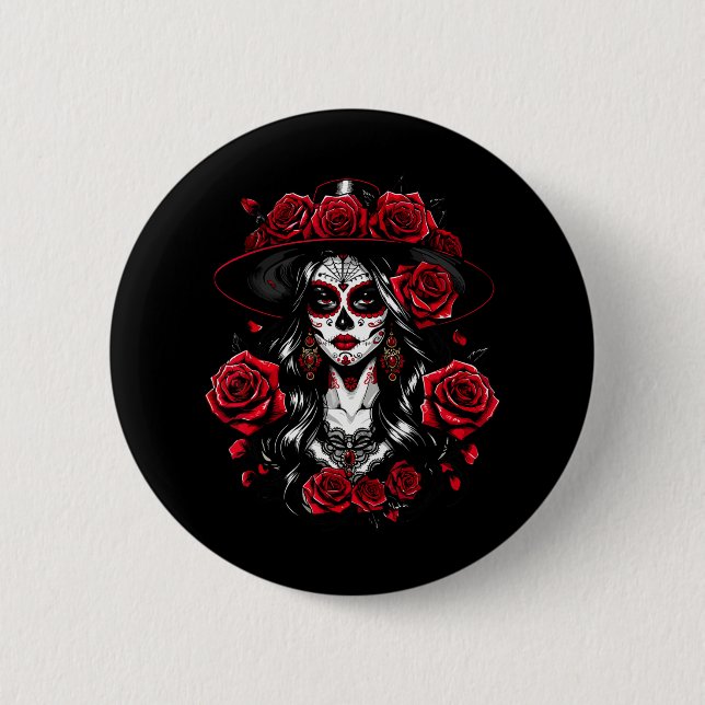 La Catrina Women Dia De Los Muertos Latina Cinco D 6 Cm Round Badge (Front)