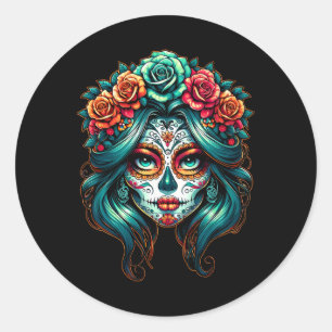 La Catrina Women Dia De Los Muertos Latina Cinco D Classic Round Sticker