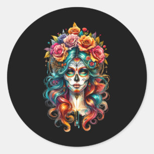 La Catrina Women Dia De Los Muertos Latina Cinco D Classic Round Sticker