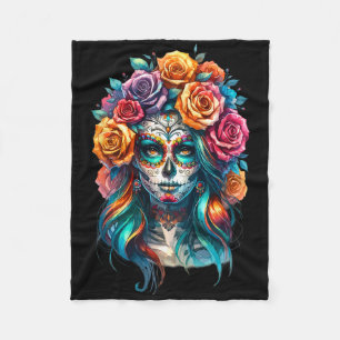 La Catrina Women Dia De Los Muertos Latina Cinco D Fleece Blanket