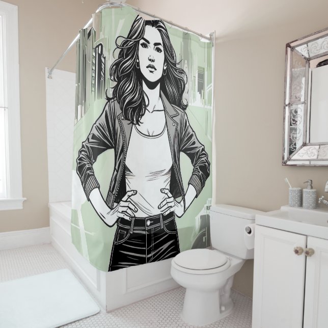 "LA CHICA BRAVA DEFIANT" SHOWER CURTAIN (In Situ)