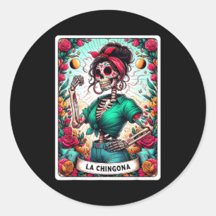 La Chingona Tarot Card Day Of The Dead Dia De Los  Classic Round Sticker