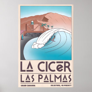 La Cicer Surfing Print Retro Beach Scene (Las