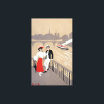La Cite Art Deco Scene Canvas Print<br><div class="desc">La Cite Art Deco Scene of Couple Watching Riverboat - Paris,  France  was created in 1912. This image depicts scenes from Paris,  France.</div>