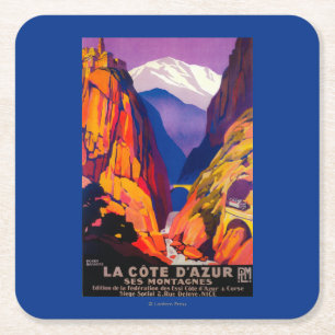 La Cote D'Azur Vintage PosterEurope 2 Square Paper Coaster