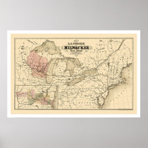 La Crosse & Milwaukee Railroad Map 1855 Poster