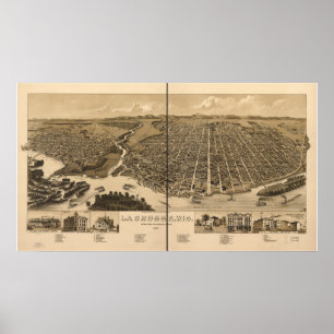 La Crosse WI 1887 Antique Panoramic Map Poster