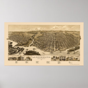 La Crosse, WI Panoramic Map -1887 Poster