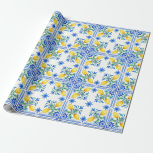 La Dolce Vita Amalfi Coast Lemon Tile Wedding Wrapping Paper