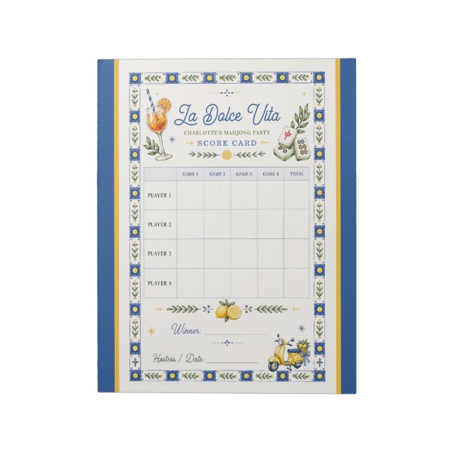 La Dolce Vita American Mahjong Score Card Notepad (Rotated)