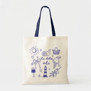 La Dolce Vita Blue Coquette Bow Italian Summer Tote Bag