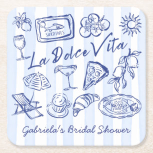 La dolce vita blue Italian bridal shower favours Square Paper Coaster