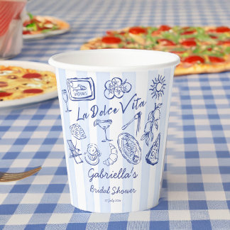 La dolce vita blue stripes Italian bridal shower Paper Cups