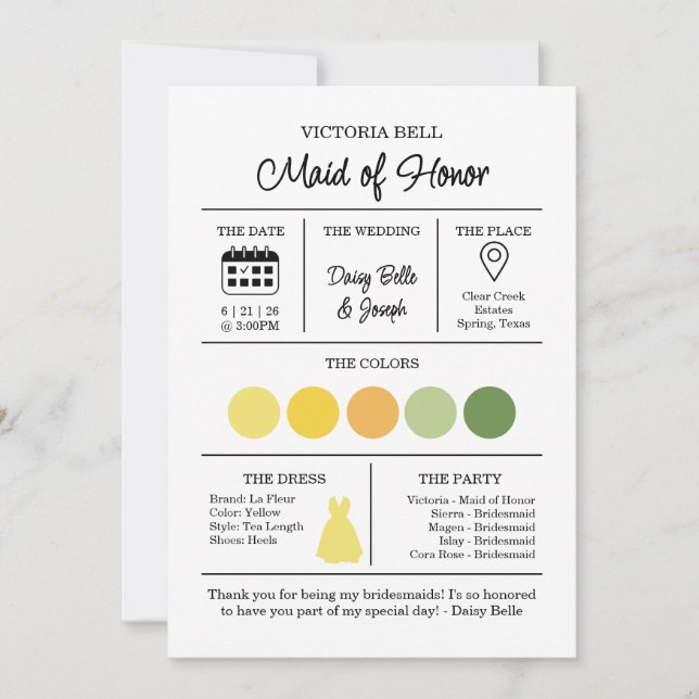 La Dolce Vita Bridesmaid Information Card (Front)