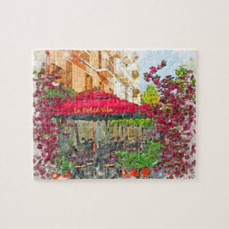La Dolce Vita Cafe In Italy Watercolor Puzzle