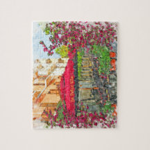 La Dolce Vita Cafe In Italy Watercolor Puzzle