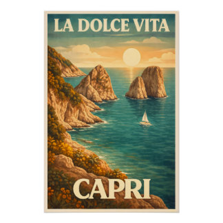 La Dolce Vita Capri Vintage Travel Poster