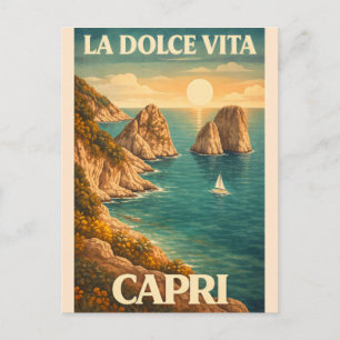 La Dolce Vita - Capri Vintage Travel Poster Invitation Postcard