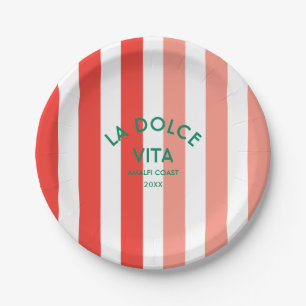 La Dolce Vita Cinque Amalfi Coast Stripe Round Paper Plate