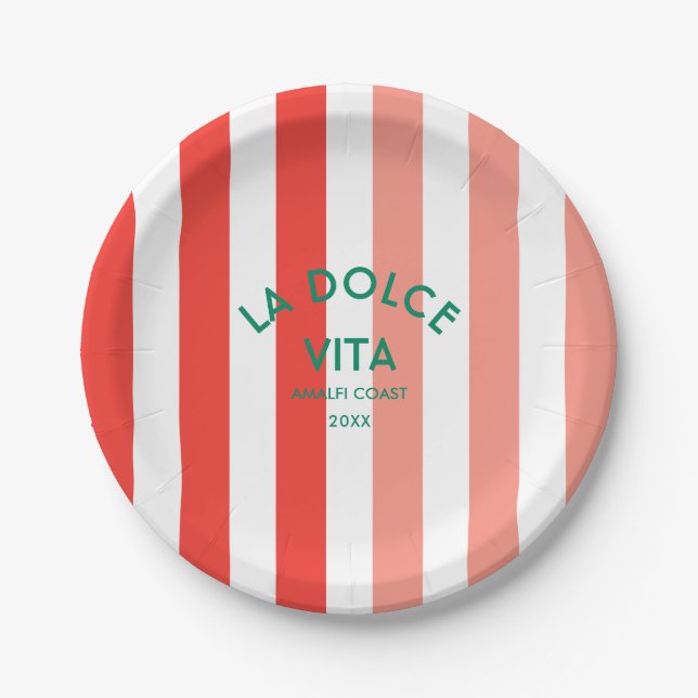 La Dolce Vita Cinque Amalfi Coast Stripe Round Paper Plate (Front)