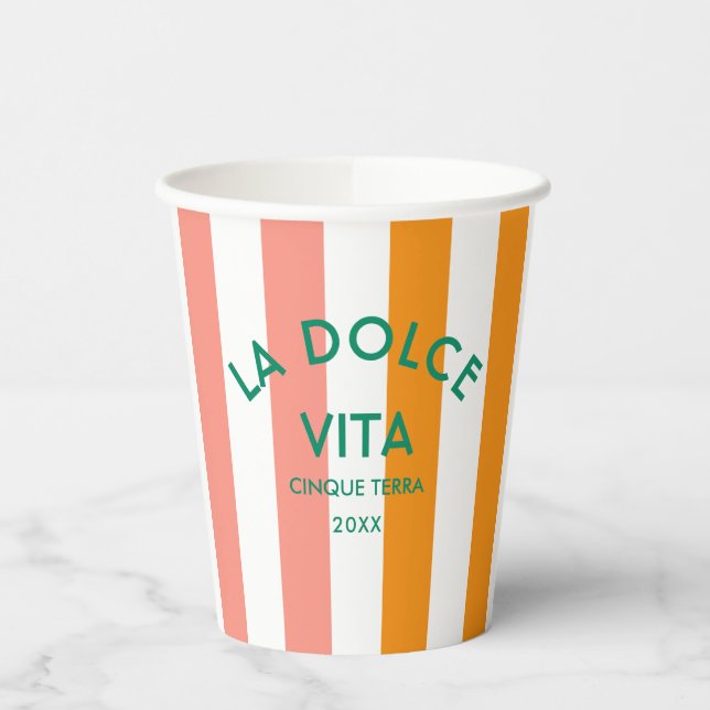 La Dolce Vita Cinque Terra Cabana Stripe Paper Cups (Left)