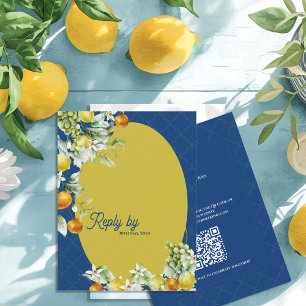 La Dolce Vita Citrus Blue Gold QR Code Wedding RSVP Card