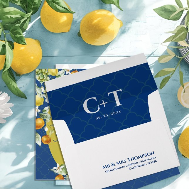 La Dolce Vita Citrus Luxe Navy Blue Gold Wedding Envelope (La Dolce Vita Citrus Luxe Navy Blue Gold Wedding Envelope)